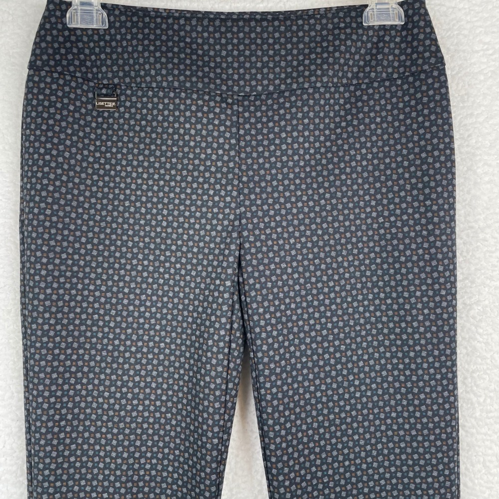 Lisette L Montreal Womens 6‎ Geometric Square Print Pull On Slim Leg Pants Grey